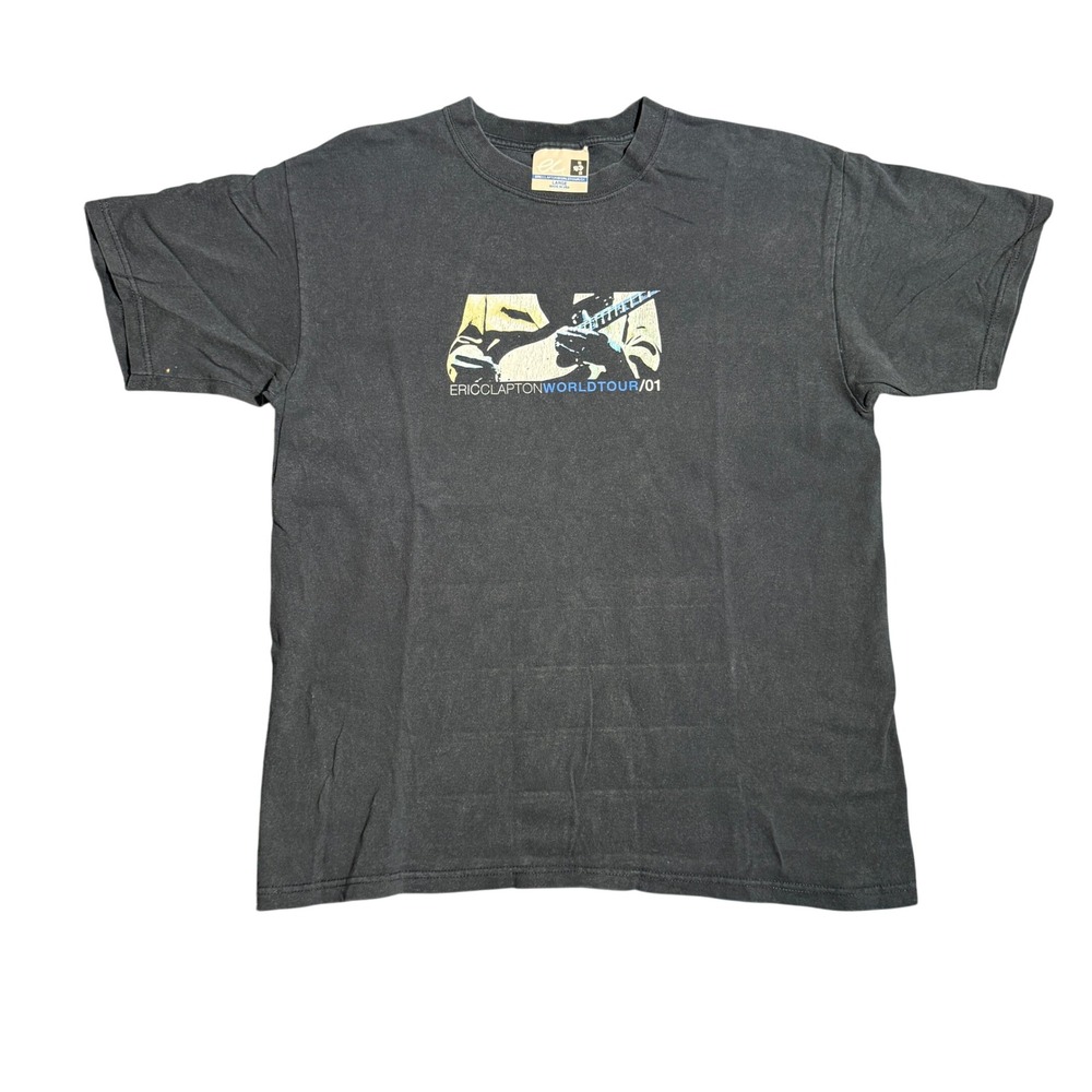 Vintage Eric Clapton World Tour‎ 2001 T-Shirt Black Large Made in USA Rock Band